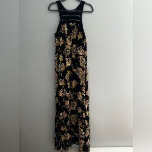 Floral maxi dress, crocheted top, size large